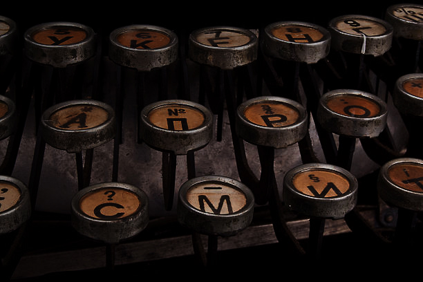 Macro typewriter keys – old vintage keyboard close up shot